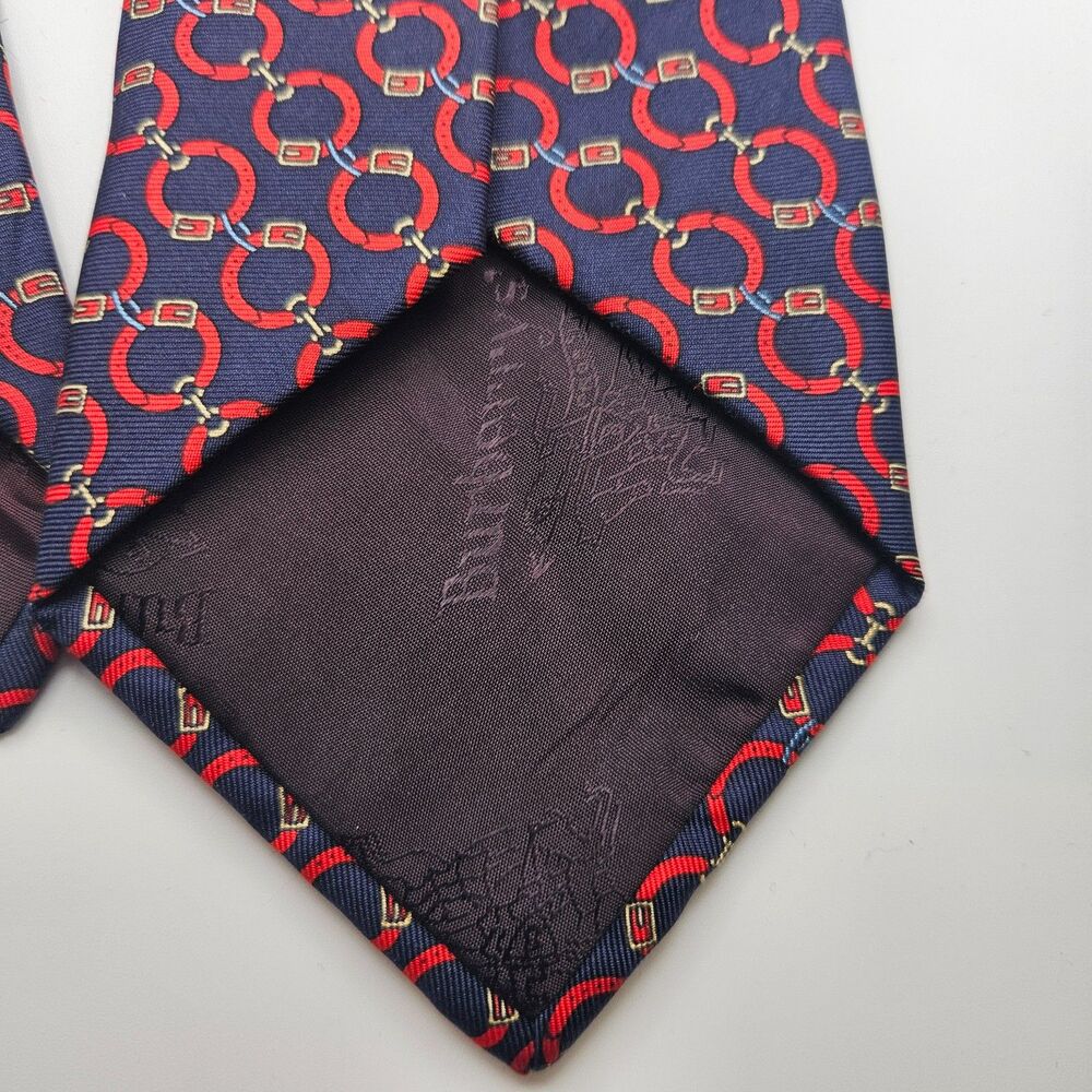 VTG Burberrys of London Horse Bit Pattern Made in England Silk Neck Tie - Picture 4 of 5